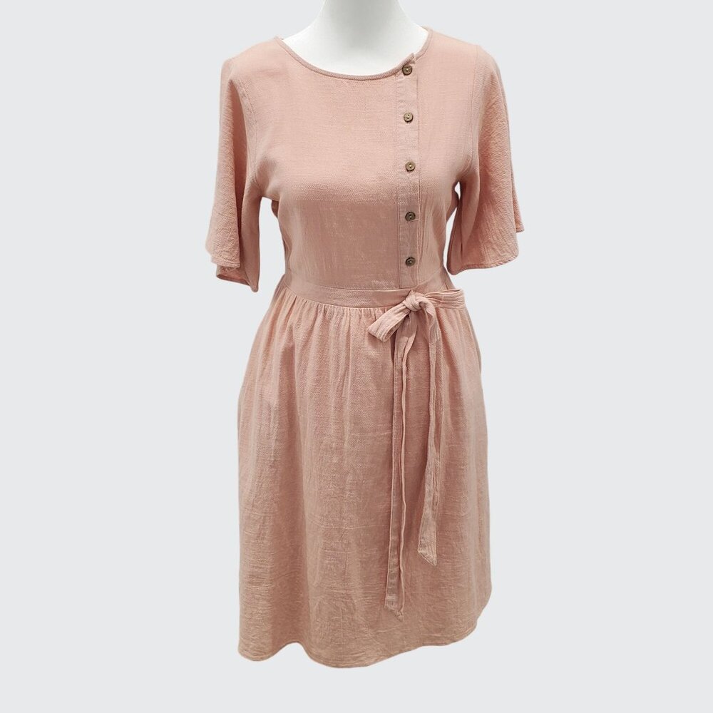 EUC Polagram Blush Pink Cotton Dress Cottage Core Prairie Dress Size Small